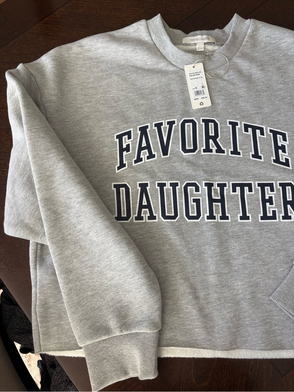 Favorite Daughter Cropped Collegiate Sweatshirt - Heather Grey Navy NWT - Picture 3 of 6